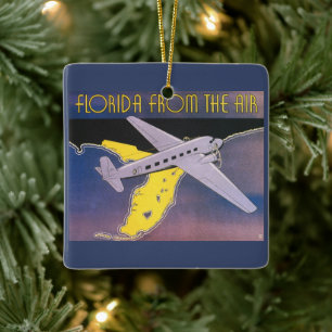 Vintage Reiseposter, Florida aus der Luft Flugzeug Keramikornament