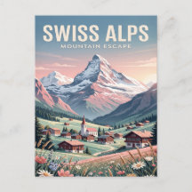 Vintage-Reisepostkarte | Schweizer Alpen