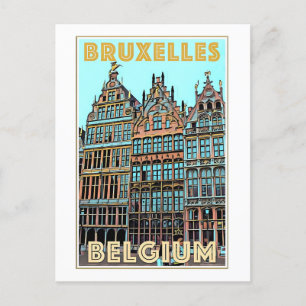 Vintage-Reisewerbeposter von Brüssel, Belgien, Postkarte