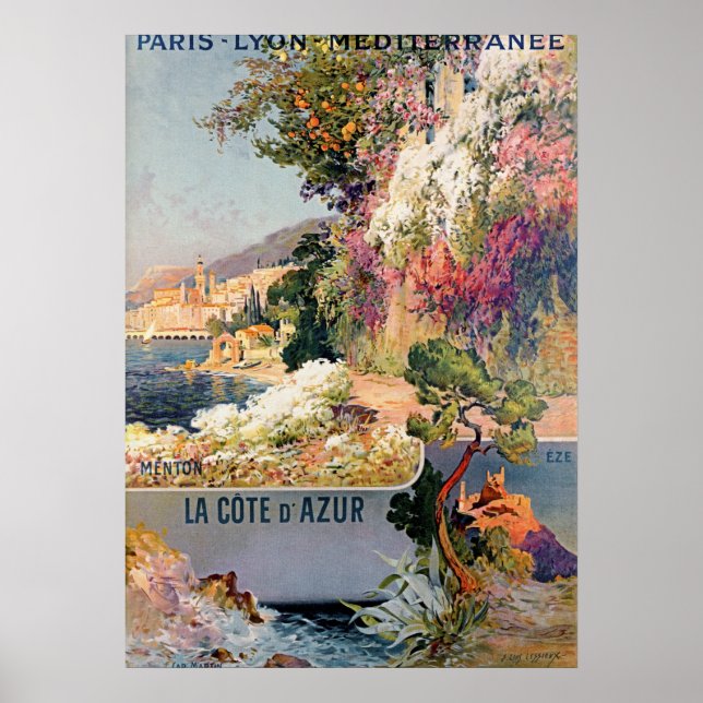 Vintage Reisewerbung an der französischen Riviera Poster (Vorne)