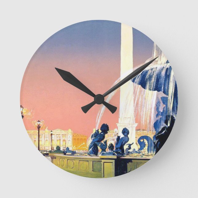 Vintage Reisewerbung in Paris Runde Wanduhr (Vorderseite)