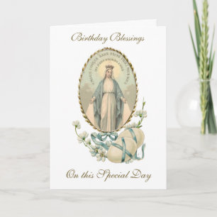 Vintage Religieux Vierge Marie Bonne Carte Anniver