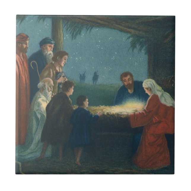 Vintage Religion, Bewunderung der Hirten Fliese (Vorderseite)