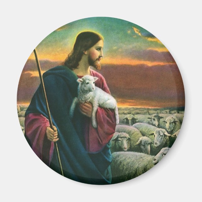 Vintage Religion, Christus guter Hirte mit Flock Magnet (Vorne)