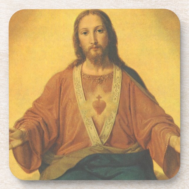 Vintage Religion, heiliges Herz Jesu Christi Getränkeuntersetzer (Vorderseite)