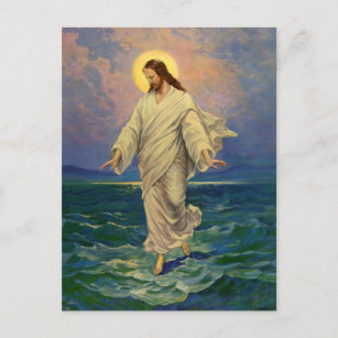 Vintage Religion, Jesus Christus läuft auf dem Was Postkarte