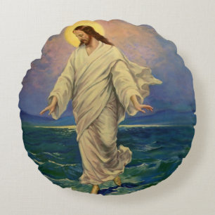 Vintage Religion, Jesus Christus läuft auf dem Was Rundes Kissen
