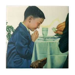 Vintage Religion, Junge sagt das Tischgebet an Tha Fliese