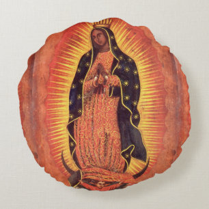 Vintage Religion Jungfrau Maria Unsere Liebe Frau  Rundes Kissen