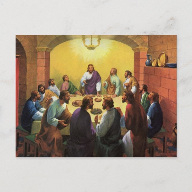 Vintage Religion, Letztes Abendmahl mit Jesus Chri Postkarte (Vorderseite)
