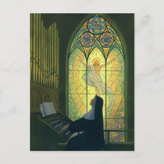 Vintage Religion, Nonnen Kirchenorgan Postkarte (Vorderseite)