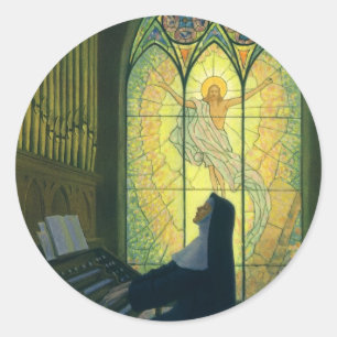 Vintage Religion, Nonnen Kirchenorgan Runder Aufkleber