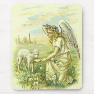 Vintage Religion, Victorian Easter Angel with Lamb Mousepad