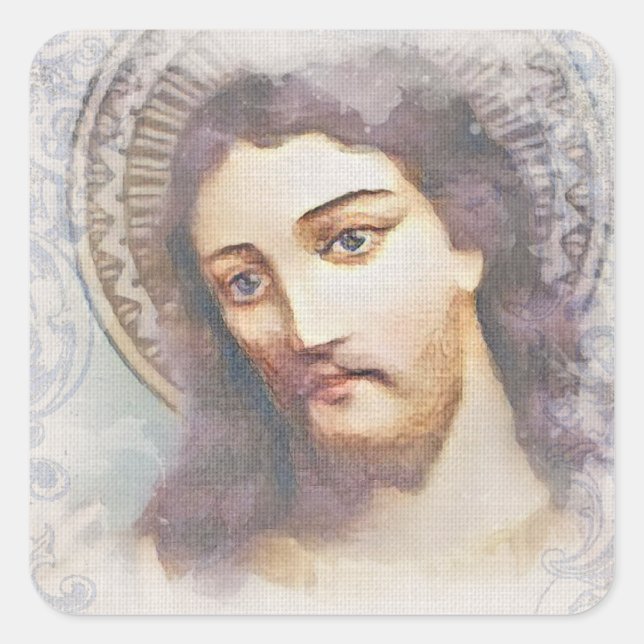 Vintage religiöse Jesus Wasserfarbe Quadratischer Aufkleber (Vorderseite)