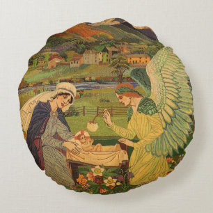 Vintage religiöse Tapestry mit dem Baby Jesus Chri Rundes Kissen