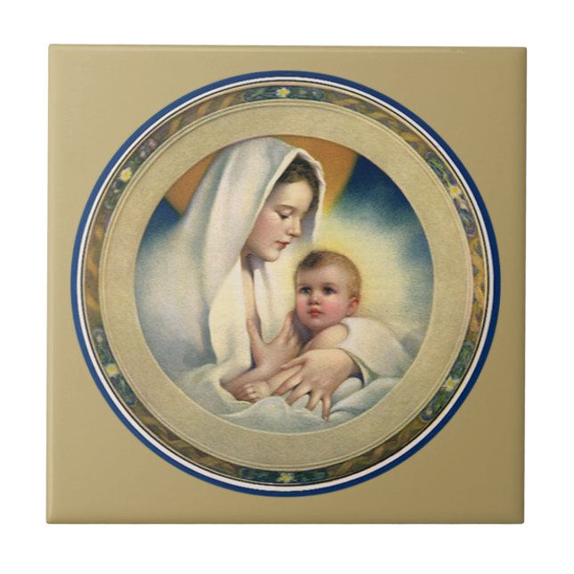 Vintage religiöse Weihnachten, Madonna und Kind Fliese (Vorderseite)