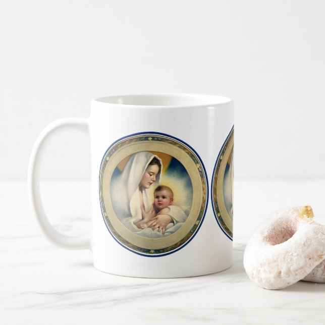 Vintage religiöse Weihnachten, Madonna und Kind Kaffeetasse (Mit Donut)