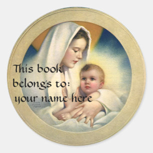 Vintage religiöse Weihnachten, Madonna und Kind Runder Aufkleber