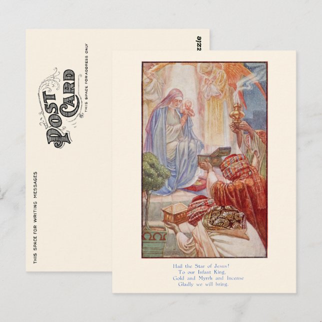 Vintage religiöse Weihnachtskarte - Weiße Männer Postkarte (Vorne/Hinten)
