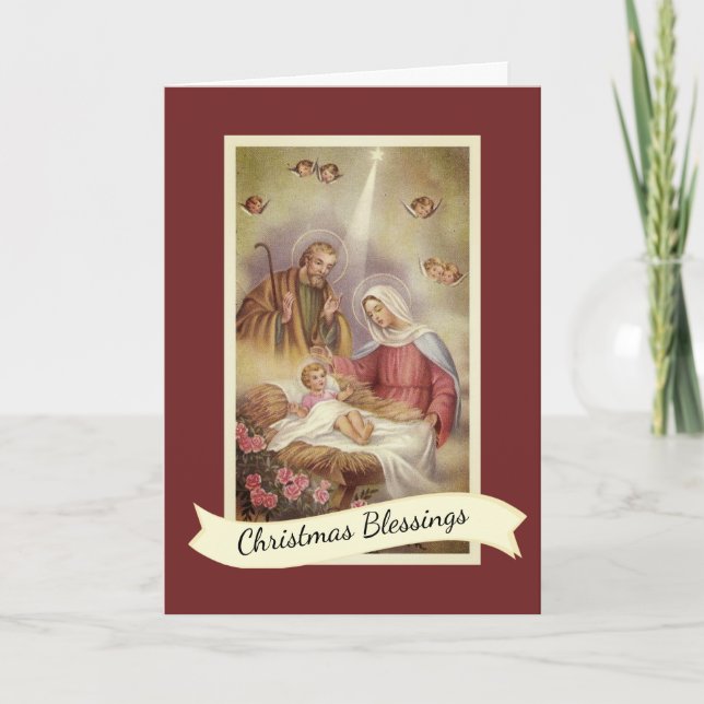 Vintage Religiöse Weihnachtskrippe Feiertagskarte (Vorderseite)