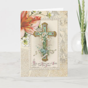 Vintage religiöser Engel Kreuz Gesegnetes Ostern Feiertagskarte