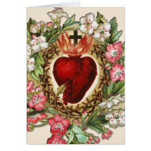 Vintage religiöses Herz Jesus Blumen katholisch 