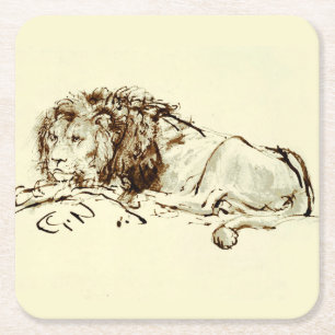 Vintage Rembrandt-Tintenzeichnung / Zeichn einer L Rechteckiger Pappuntersetzer