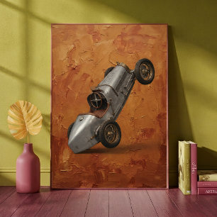 Vintage-Rennwagen beim Wheelie-Kunstprint Poster