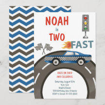 Vintage Rennwagen Blue 2. Geburtstagseinladung