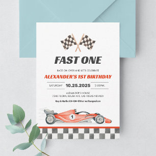 Vintage-Rennwagen Fast One 1. Geburtstagseinladung Einladung