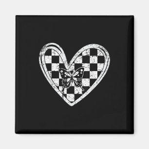Vintage-Rennwagen-Schachbrett-Flagge-Rennsport-Her Magnet