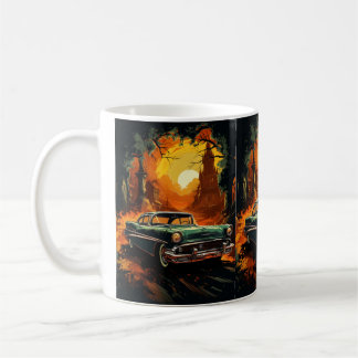 Vintage-Rennwagen-Sonnenuntergang Kaffeetasse