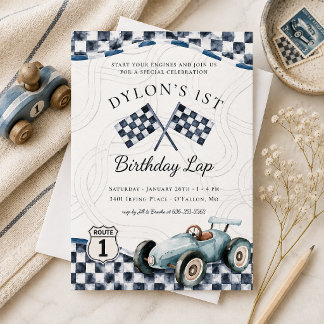 Vintage-Rennwagen zum ersten Geburtstag Einladung