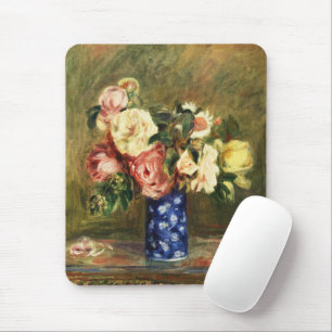 Vintage-Renoir-Rosbouquet in Rosa-Blau-Vase Kunst Mousepad