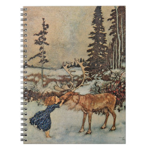 Vintage-Rentier-Mädchen Winter-Schnee-Szene Poster Notizblock