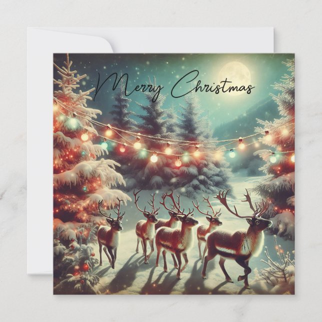 Vintage Rentiere und Weihnachtsleuchten Karte (Vorderseite)