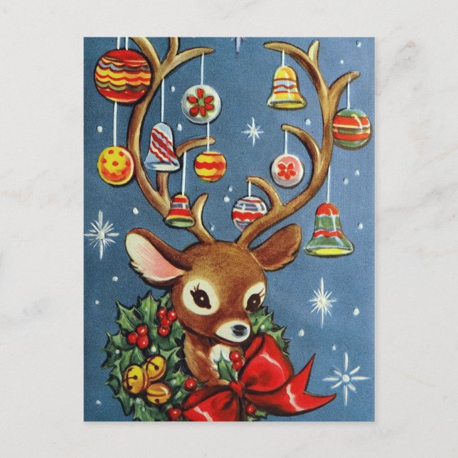 Vintage Rentierrückgabe Weihnachtspostkarte Feiertagspostkarte (Vorderseite)