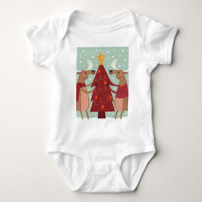 Vintage Rentierweihnachtszeit Baby Strampler (Vorderseite)