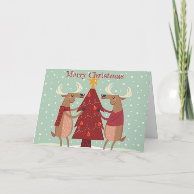 Vintage Rentierweihnachtszeit Feiertagskarte (Vorderseite)