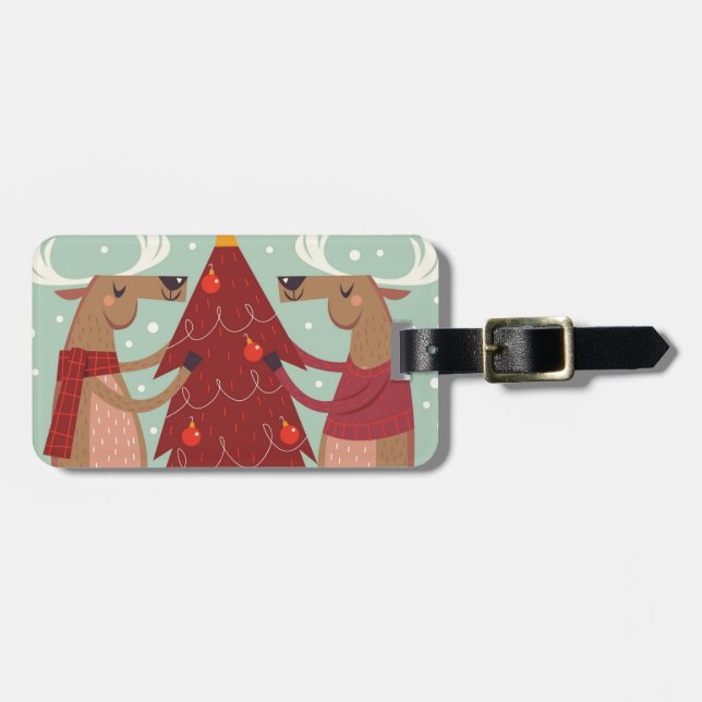 Vintage Rentierweihnachtszeit Gepäckanhänger (Vorderseite horizontal)
