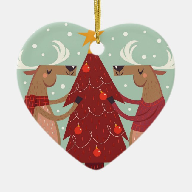 Vintage Rentierweihnachtszeit Keramik Ornament (Vorne)