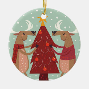 Vintage Rentierweihnachtszeit Keramikornament