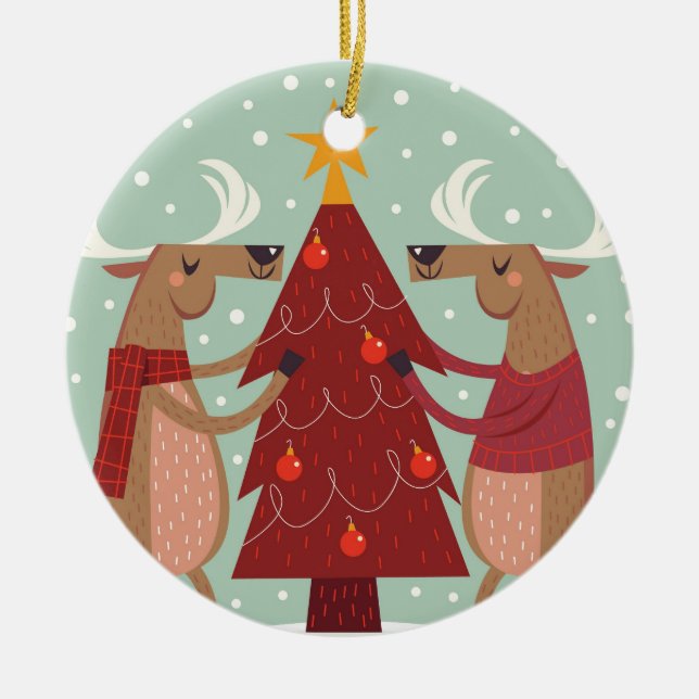 Vintage Rentierweihnachtszeit Keramikornament (Vorne)