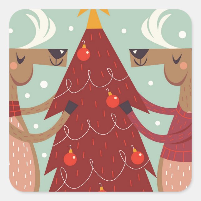 Vintage Rentierweihnachtszeit Quadratischer Aufkleber (Vorderseite)