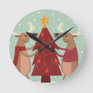 Vintage Rentierweihnachtszeit Runde Wanduhr