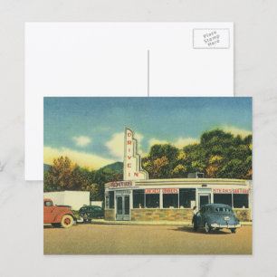 Vintage Restaurant, 50er Jahre Drive-In-Diner und  Postkarte