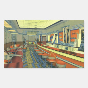 Vintage-Restaurant, Retro-Restaurant-Innenraum Rechteckiger Aufkleber