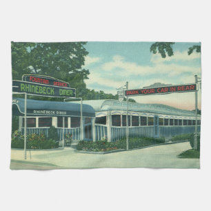 Vintage-Restaurant, Retro-Rhinebeck-Straßendiner Geschirrtuch