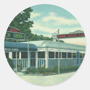 Vintage-Restaurant, Retro-Rhinebeck-Straßendiner Runder Aufkleber