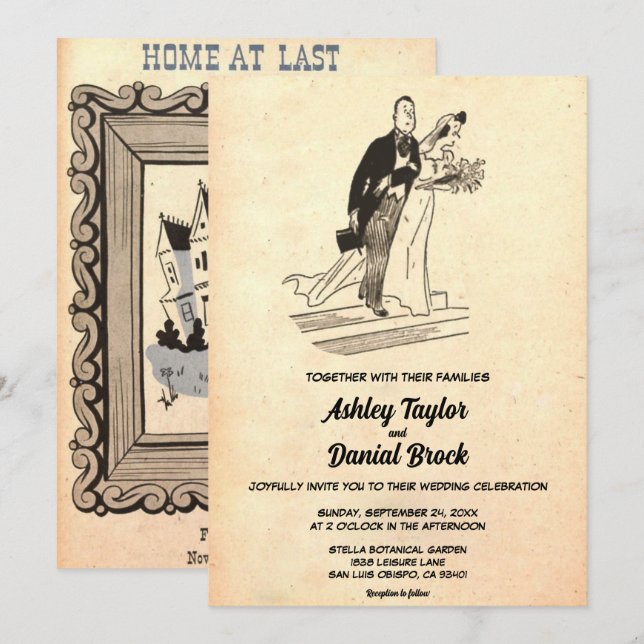 Vintage Retro Altes Comic Hochzeit Einladung (Vorne/Hinten)